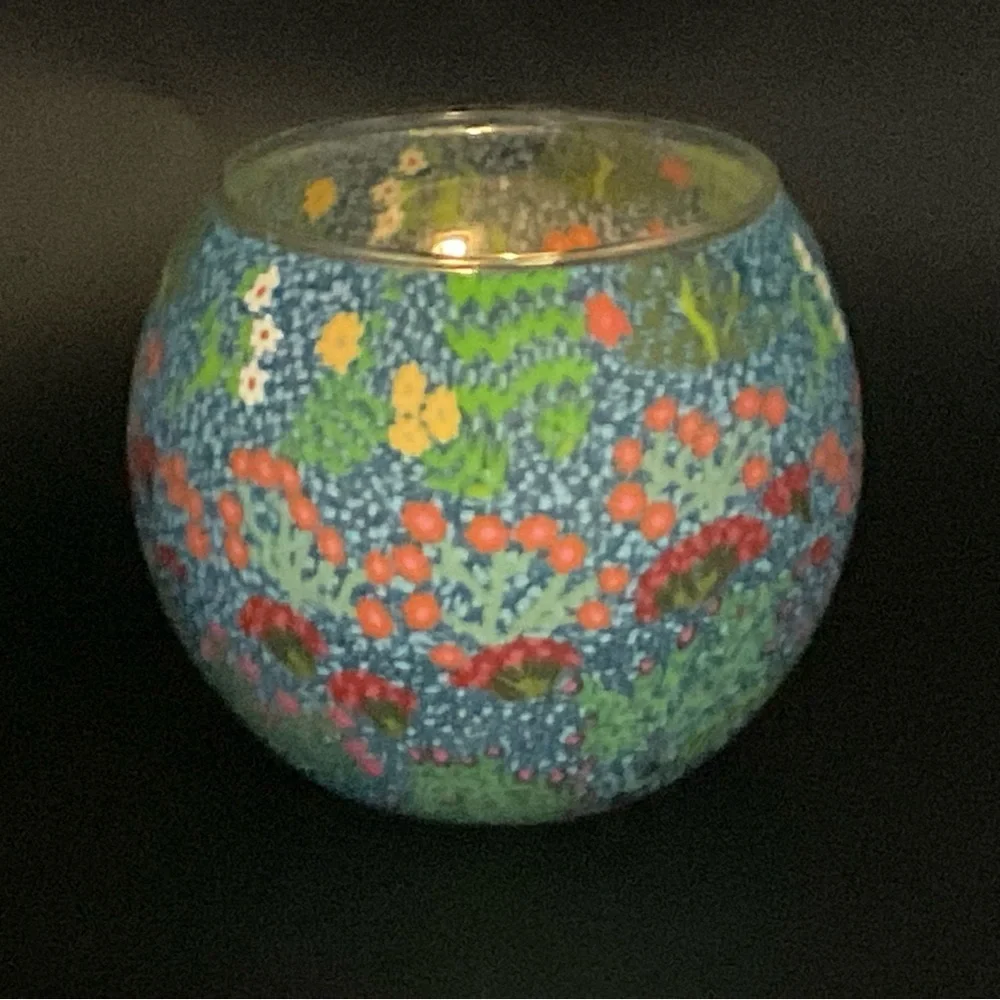 Tea Light candle holder Australian Aboriginal vibrant boho design NIB
